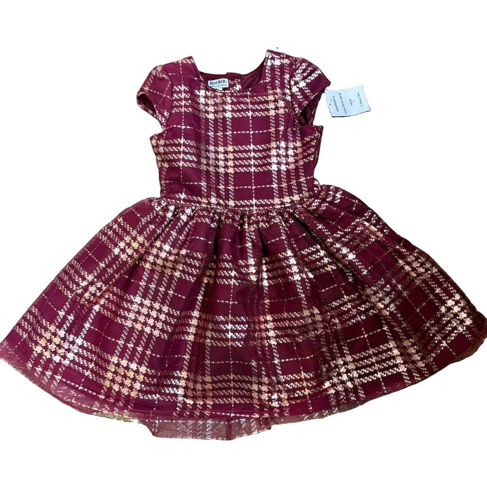 NWT Blueberi Boulevard Holiday Plaid Metallic Fit & Flare Dress, Size 7